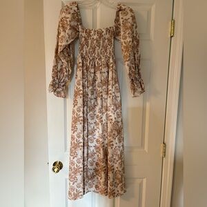 Petal & Pup Cream and Brown Floral Long Sleeve Maxi Dress